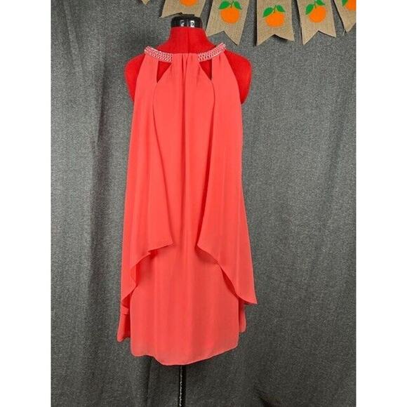 SLNY Womens Sleeveless Layered Chain Neck Beautiful Orange Dress - Size 6 - Picture 1 of 7